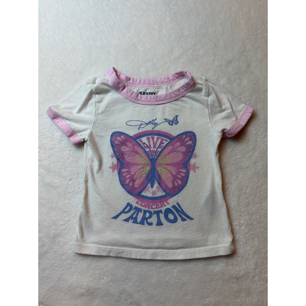 Old Navy Dolly Parton Live In Concert Butterfly Ringer Tee Kids Size XS 5 Cream